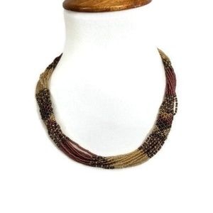 Traditional African beaded necklace short, brown